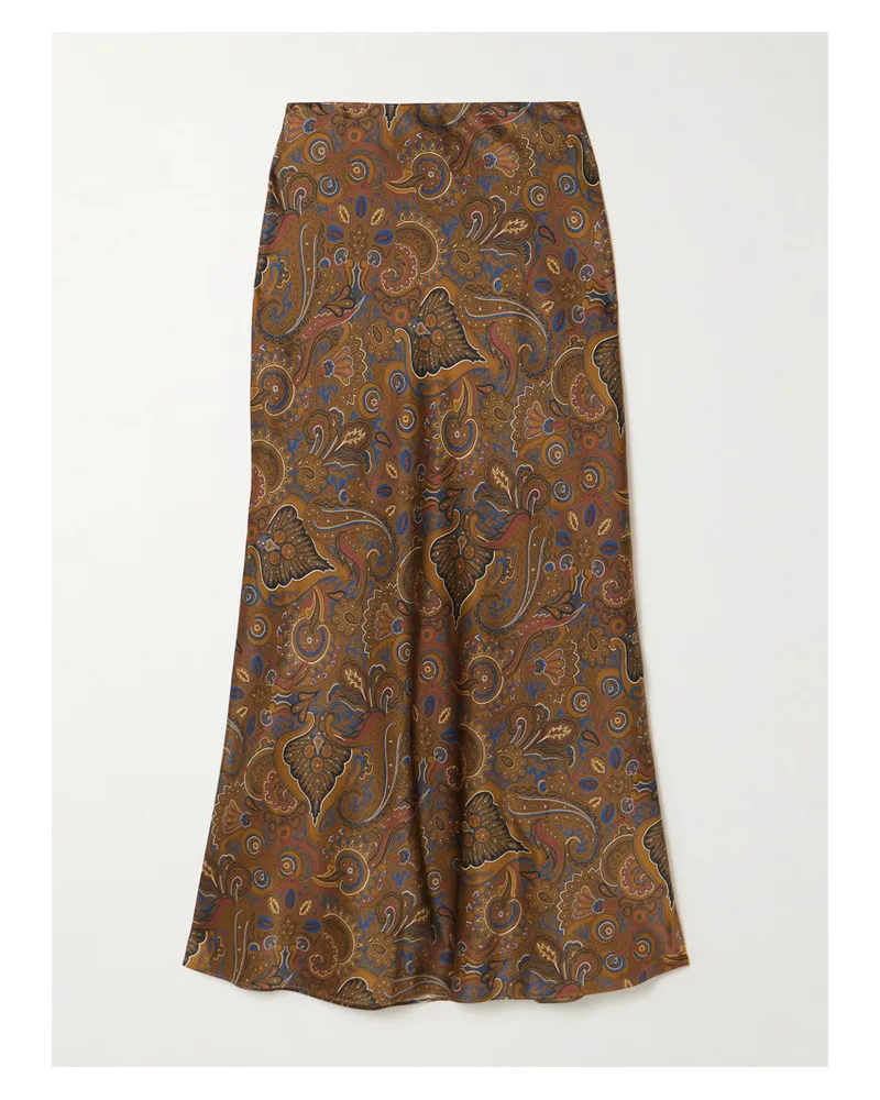 Veronica Beard Clover Paisley-print Silk-blend Satin Midi Skirt - Brown Brown