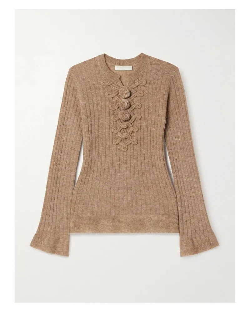 Ulla Johnson Magda Pullover Aus Einer Gerippten Alpakawollmischung Mit Pompons - Braun Braun