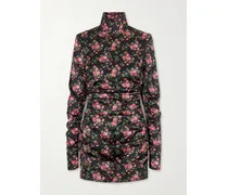 Floral-print Stretch Silk-blend Satin Mini Dress - Black