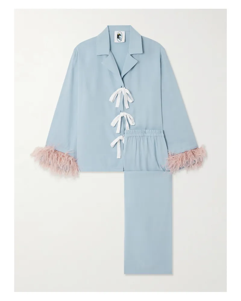 SLEEPER Party Pyjama Aus Twill Mit Federn - Blau Blau