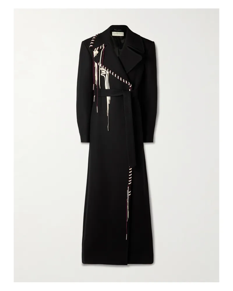 Dries van Noten Doppelreihiger Mantel Aus Einer Wollmischung Mit Details Im Überwendlichstich Und Bindegürtel - Schwarz Schwarz