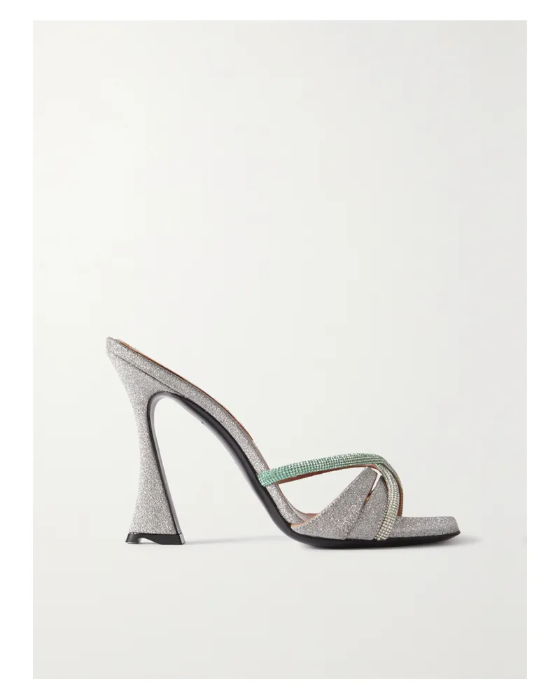 D’Accori Lust Mules Aus Leder Mit Glitter-finish Und Kristallen - Silber Silber