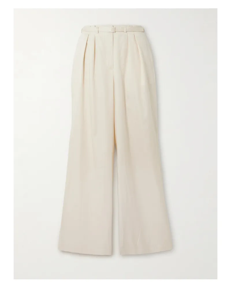 Joseph Tunis Bundfaltenhose Mit Weitem Bein Aus Baumwollsatin Mit Gürtel - Creme Creme
