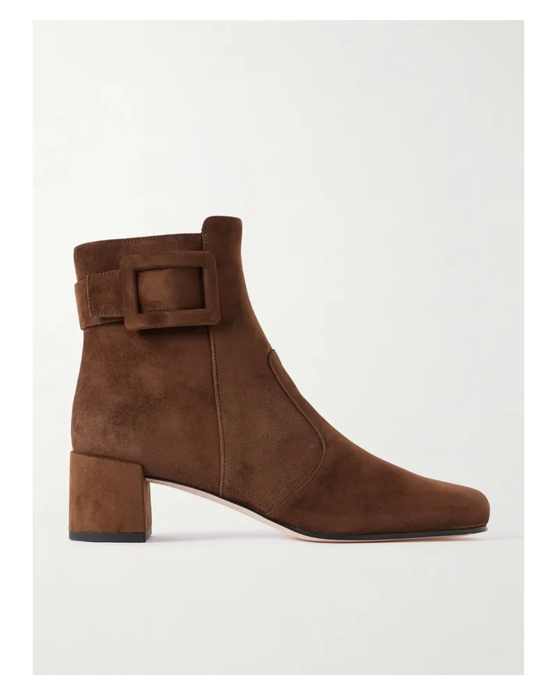 Roger Vivier Tres Vivier Polly 45 Buckled Suede Ankle Boots - Brown Brown