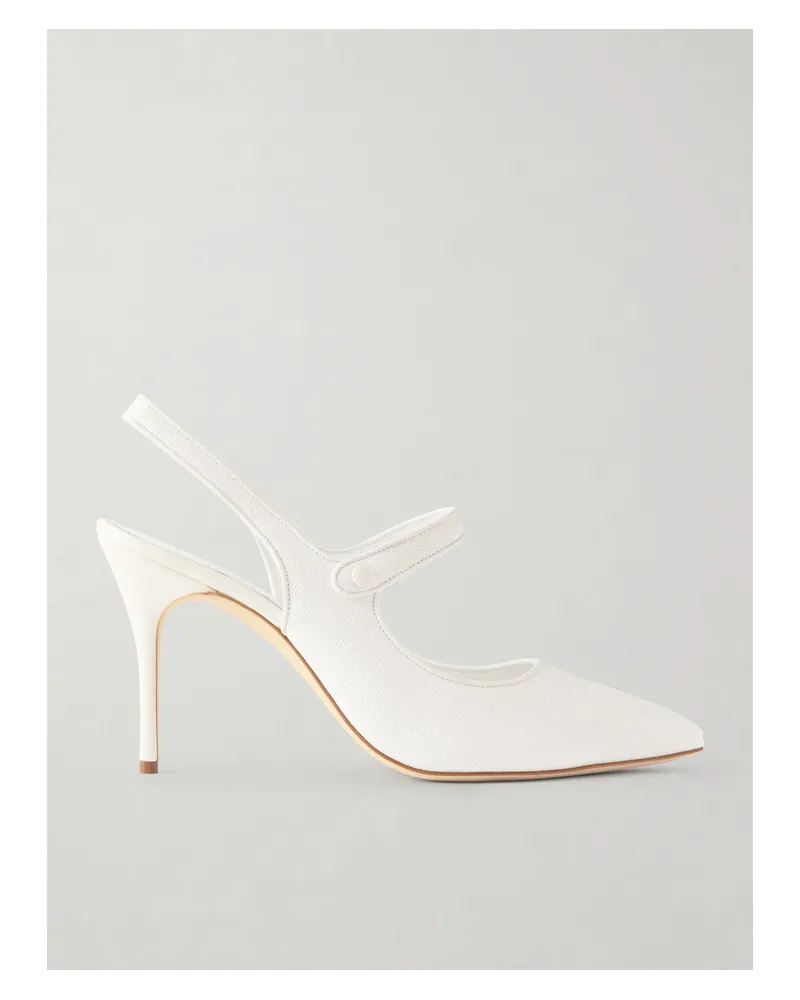 Manolo Blahnik Camparisli 90 Slingback-pumps Aus Raffiabast Mit Lederbesätzen - Weiß Weiß