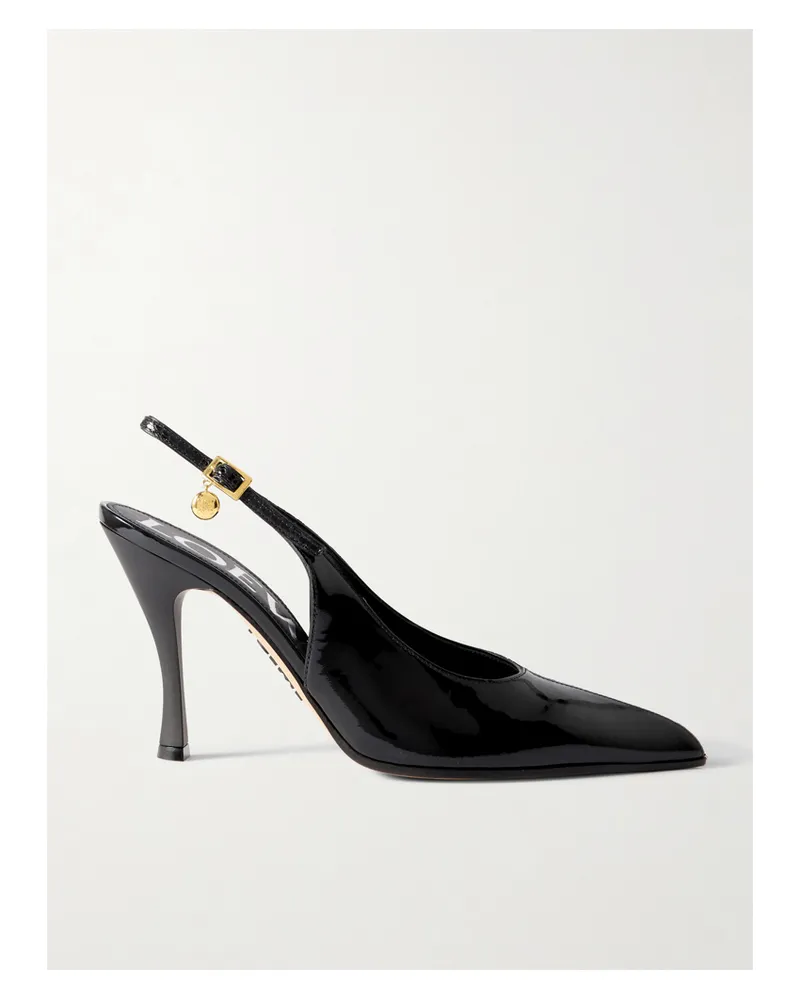 Loewe New Comic Embellished Paneled Leather Slingback Pumps - Black Black