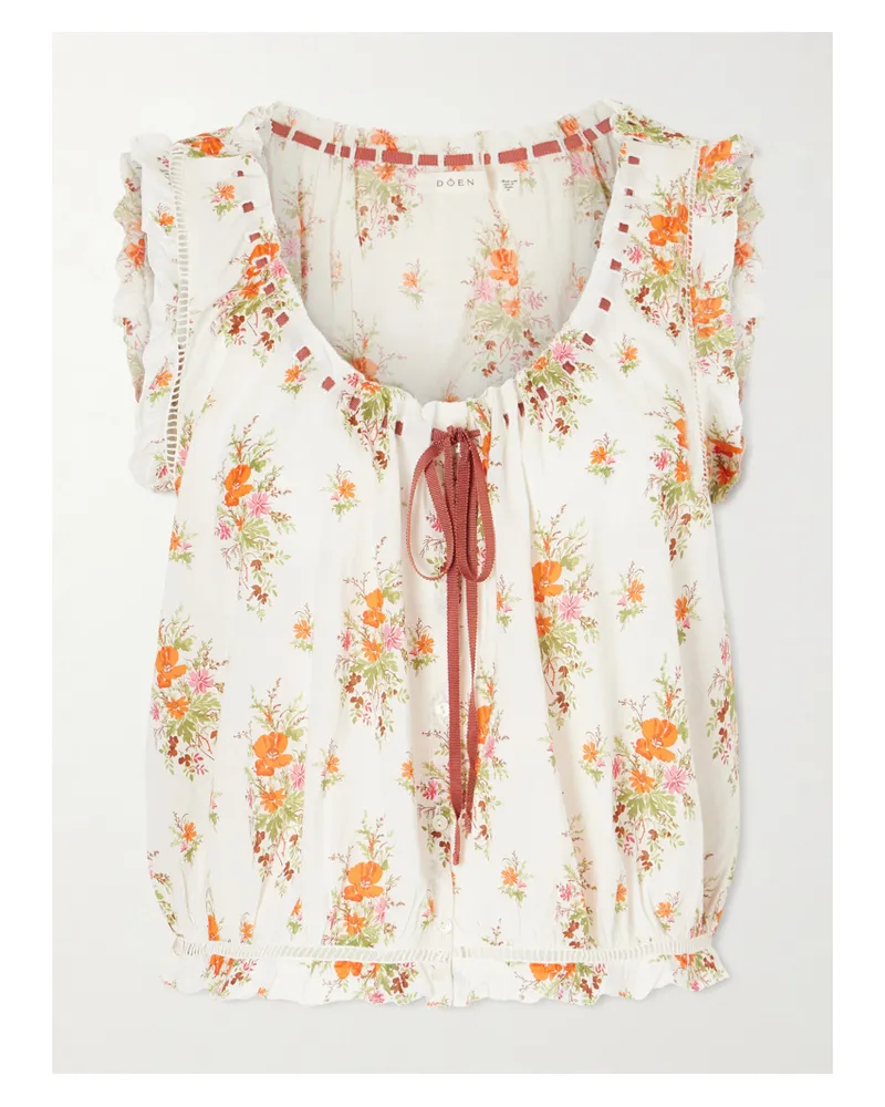 DÔEN Traveler Embroidered Floral-print Organic Cotton Blouse - White White