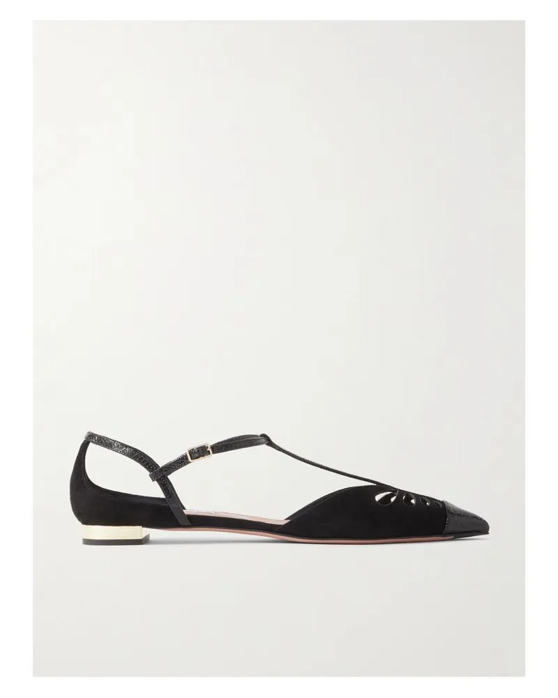 Aquazzura Camille Flache Schuhe Aus Veloursleder Mit Besätzen Aus Leder Mit Schlangeneffekt Und Cut-outs - Schwarz Schwarz