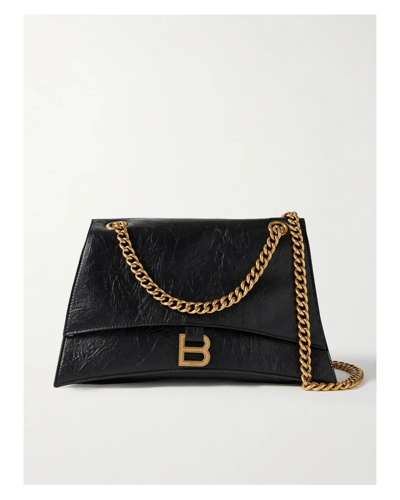 Balenciaga Hourglass Crinkled-leather Shoulder Bag - Black Black