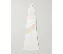 Meteora Mehrlagige Neckholder-robe Aus Crêpe Mit Troddeln - Creme