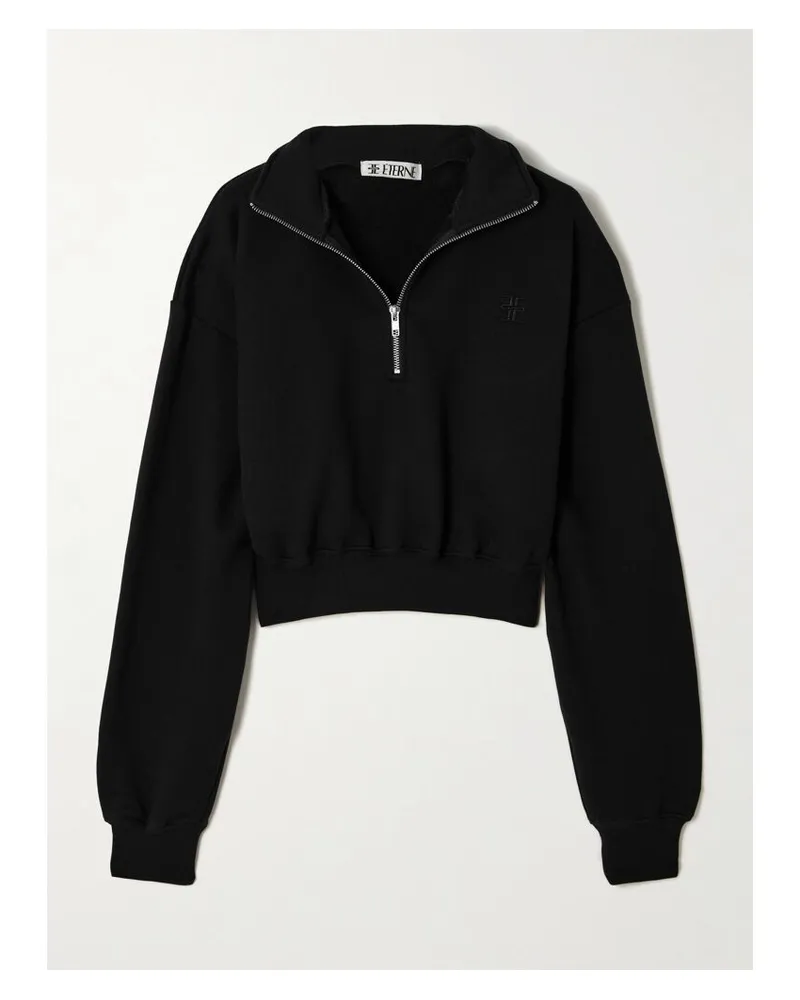 ÉTERNE Verkürzters Sweatshirt Aus Jersey Aus Einer Baumwoll-modalmischung Mit Stickerei - Schwarz Schwarz