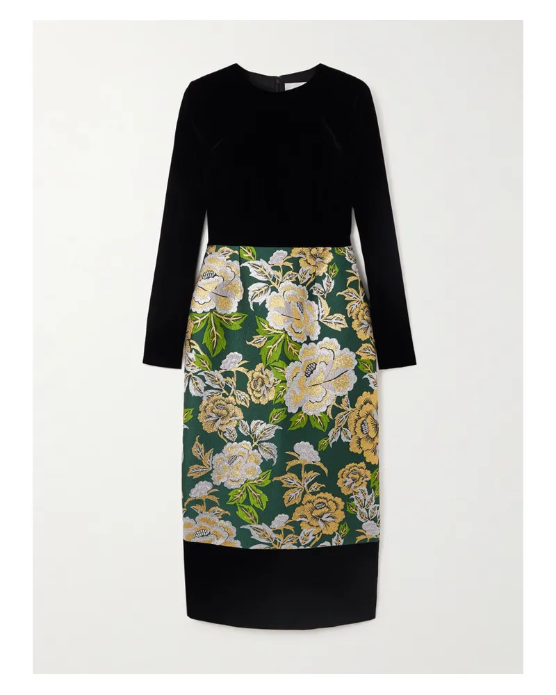 Carolina Herrera New York Midikleid Aus Samt Und Jacquard Mit Blumenmuster - Schwarz Schwarz