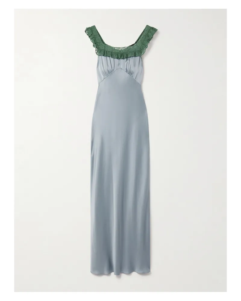 Chloé Lace-trimmed Silk-satin Gown - Blue Blue