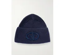 Valerie Beanie Aus Rippstrick Mit Stickerei - Blau