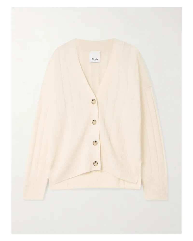 ALLUDE Cardigan Aus Einer Gerippten Kaschmir-seidenmischung - Creme Creme