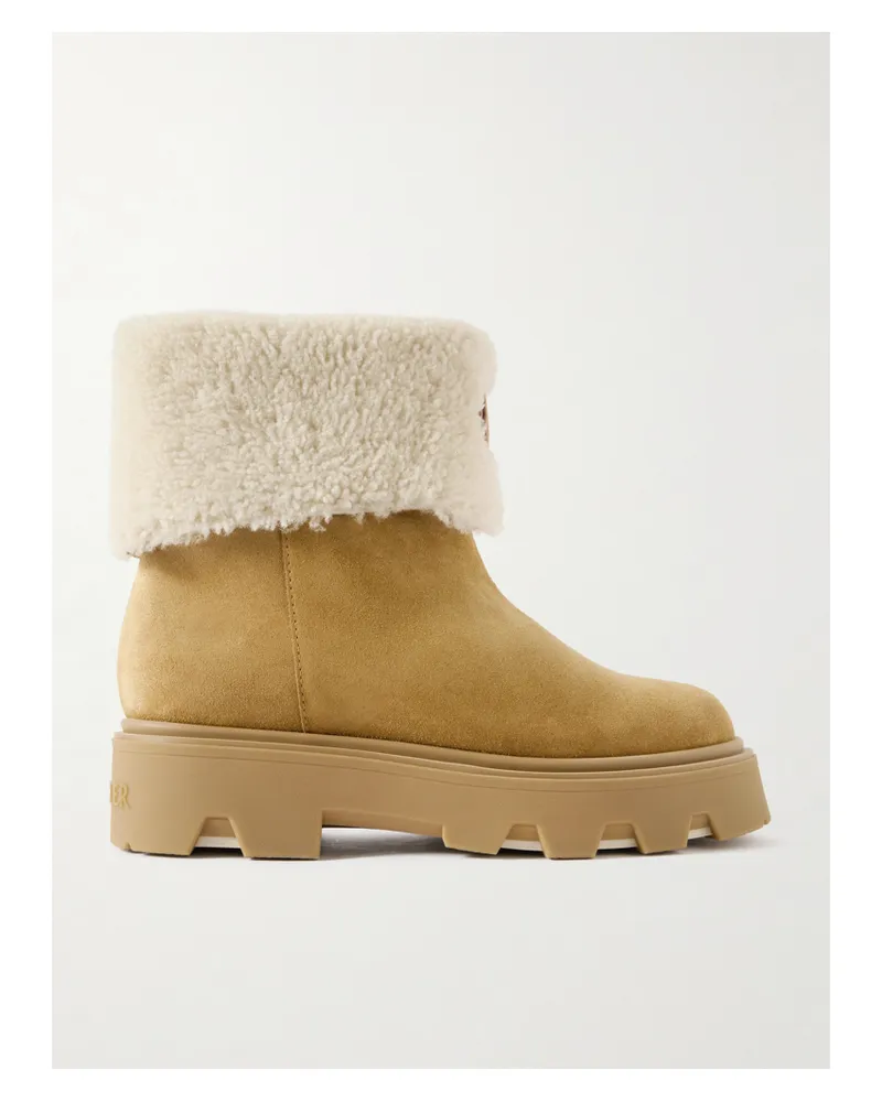 Moncler Aurea Appliquéd Shearling-trimmed Suede Ankle Boots - Brown Brown