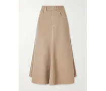 Cotton And Linen-blend Twill Midi Skirt - Neutrals