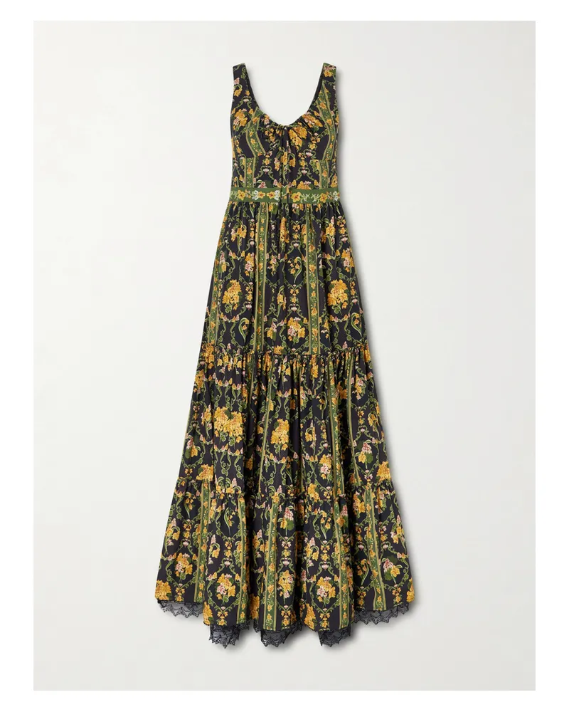 AGUA BENDITA Azulejo Cordillera Tiered Embroidered Printed Cotton-voile Maxi Dress - Multi Multi