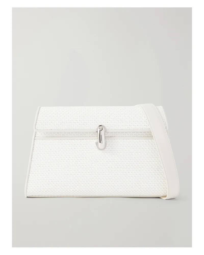 SAVETTE Symmetry Leather-trimmed Woven Raffia Shoulder Bag - White White