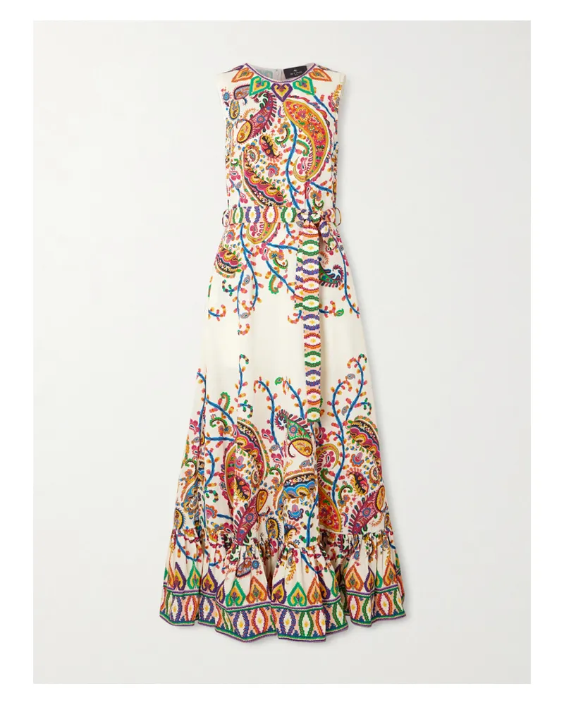 Etro Maxikleid Aus Bedruckter Baumwolle Mit Bindegürtel - Mehrfarbig Mehrfarbig