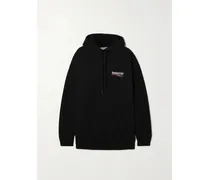 Embroidered Printed Cotton-jersey Hoodie - Black