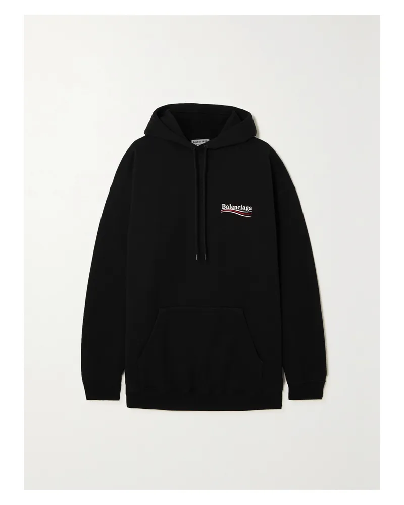 Balenciaga Embroidered Printed Cotton-jersey Hoodie - Black Black