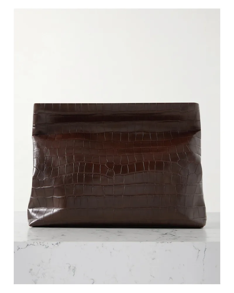 Nili Lotan Jerry Croc-effect Leather Clutch - Brown Brown