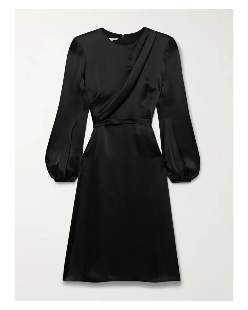 Stella McCartney Midikleid Aus Duchesse-satin Mit Überschlag Und Bindegürtel - Schwarz Schwarz