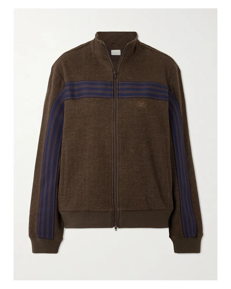 Aimé Leon Dore Striped Herringbone Wool And Cotton-blend Track Jacket - Brown Brown