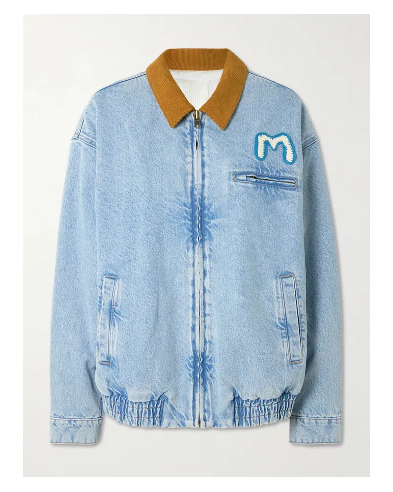 Mother The Super Sizer Corduroy-trimmed Appliquéd Denim Jacket - Blue Blue