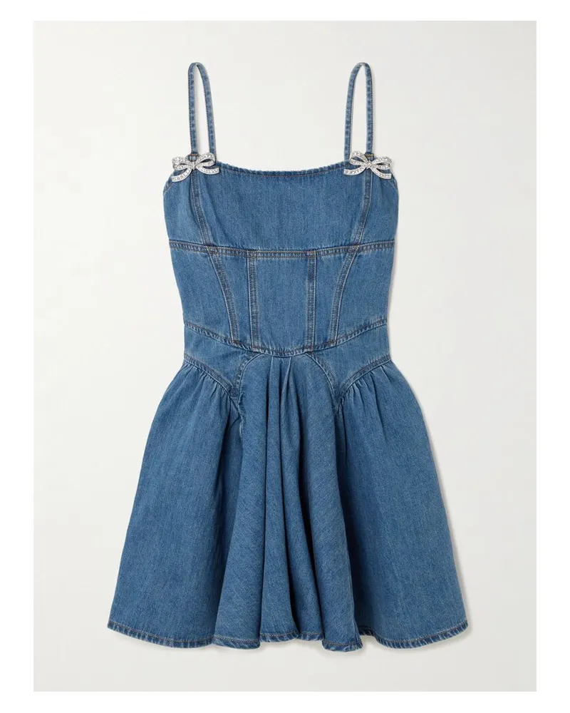 Self-Portrait Minikleid Aus Denim Mit Verzierungen - Blau Blau