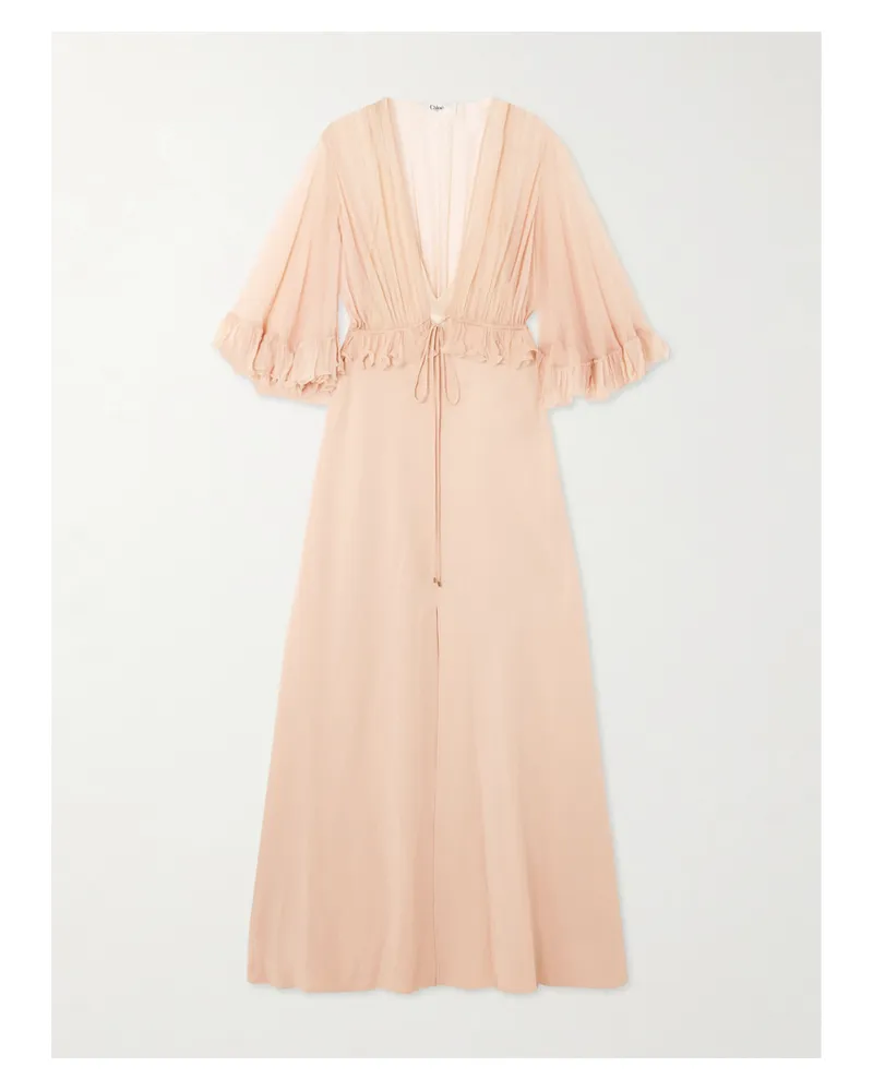 Chloé Maxikleid Aus Seidenkrepon Und Crêpe Mit Rüschen - Pink Pink