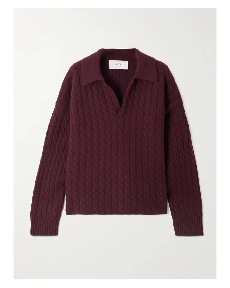 AMI Paris Matis Zopfstrickpullover Aus Einer Woll-kaschmirmischung - Burgunder Burgunder