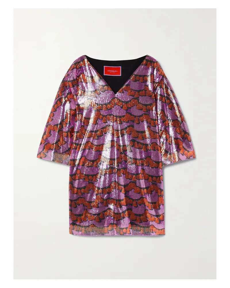 La DoubleJ Minikleid Aus Bedrucktem Tüll Mit Pailletten - Pink Pink