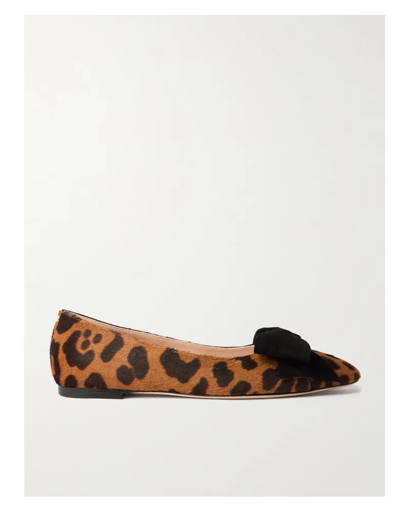 Valentino Garavani Bowow Suede-trimmed Leopard-print Calf Hair Ballet Flats - Animal print Animal