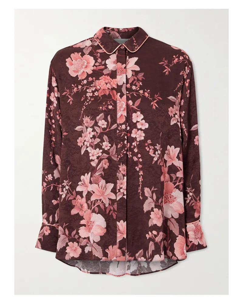 Borgo De Nor Nova Hemd Aus Glänzendem Jacquard Mit Blumenmuster - Burgunder Burgunder