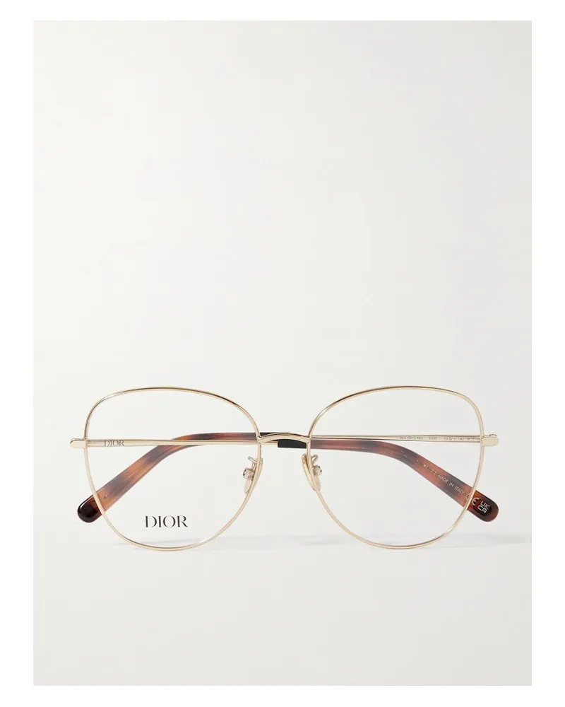 Dior Mini Cd O B4u Goldfarbene Oversized-brille Mit Rundem Rahmen Und Azetatdetails In Hornoptik Gold