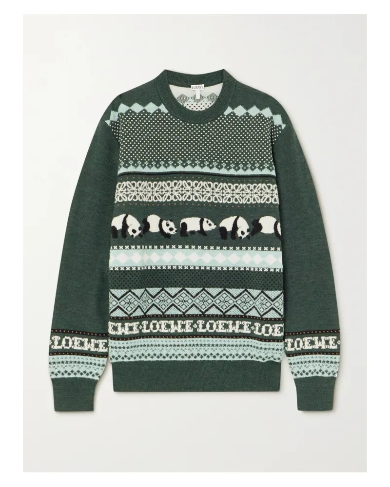 Loewe Suna Fujita Pullover Aus Einer Wollmischung Mit Intarsienmuster - Grün Grün