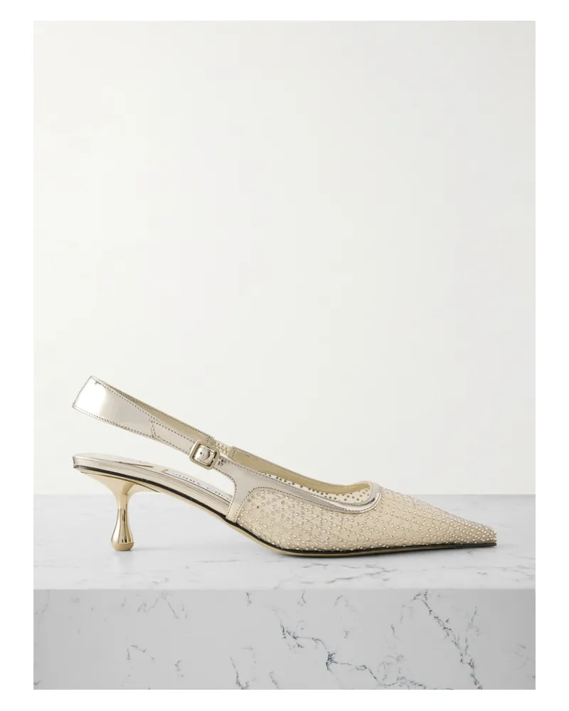 Jimmy Choo Amel 50 Slingback-pumps Aus Mesh Mit Lederbesätzen Mit Spiegeleffekt Und Kristallen - Gold Gold