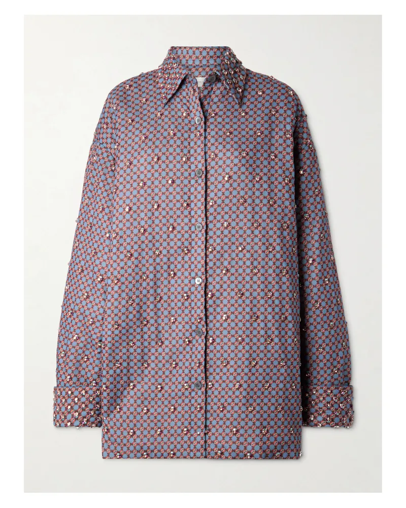 Dries van Noten Hemd Aus Bedrucktem Voile Aus Einer Baumwollmischung Mit Kristallen - Blau Blau