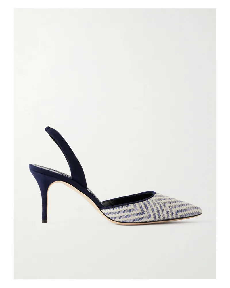 Manolo Blahnik Carolyne 70 Raffia Slingback Pumps - Blue Blue