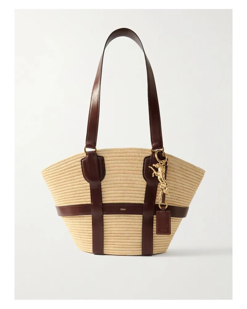 Chloé Kerala 25 Tote Aus Raffiabastimitat Mit Lederbesätzen - Neutral Neutral