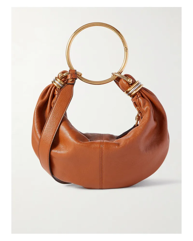 Chloé Bracelet Embellished Glossed Textured-leather Shoulder Bag - Brown Brown