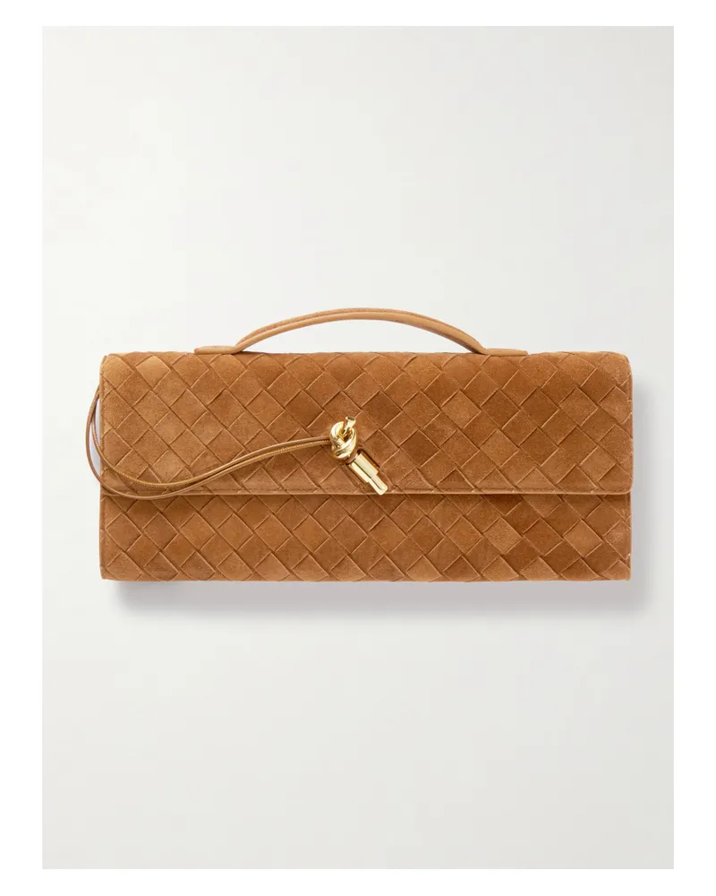 Bottega Veneta Andiamo Long Intrecciato Suede Clutch - Brown Brown