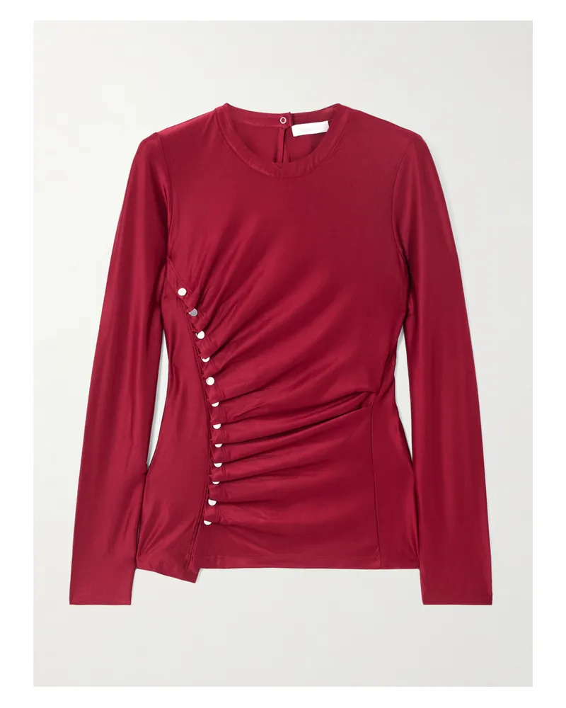 Paco Rabanne Button-detailed Gathered Jersey Top Red