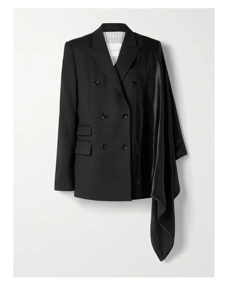 Maria Mcmanus Wandelbarer, Doppelreihiger Blazer Aus Einer Wollmischung Und Satin - Schwarz Schwarz
