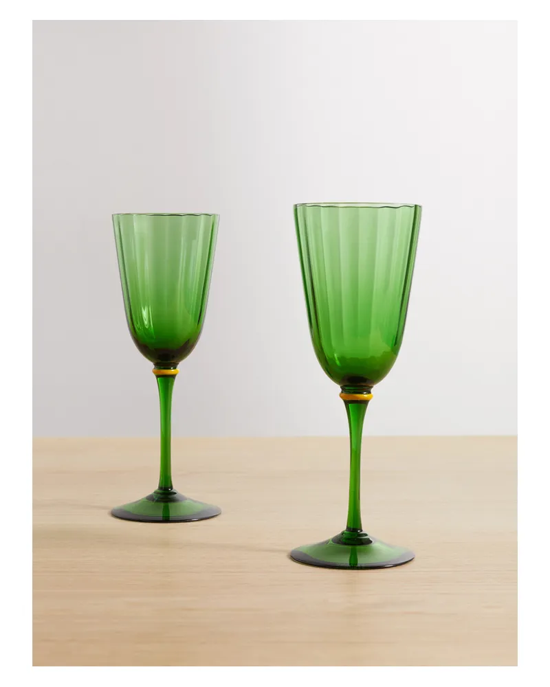 La DoubleJ Set Aus Zwei Weingläsern Aus Muranoglas - Grün Grün
