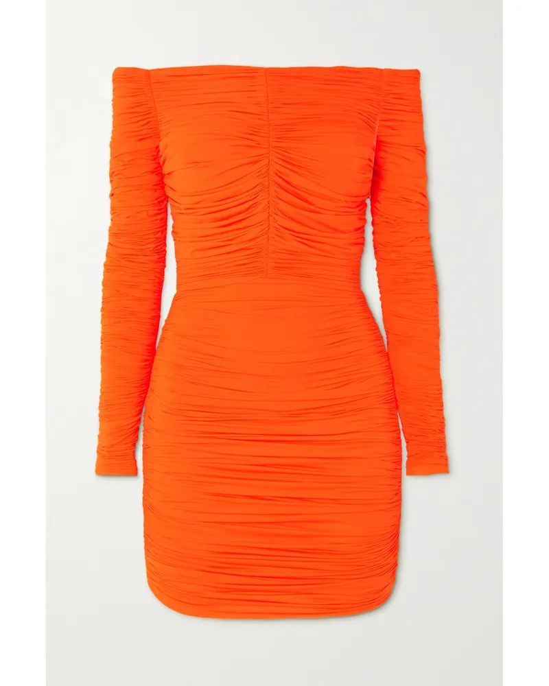 Alex Perry Hadley Schulterfreies Minikleid Aus Gerafftem Stretch-jersey - Orange Orange