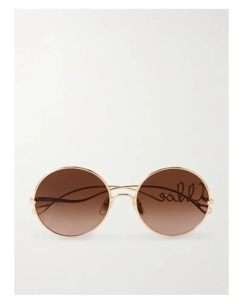 Chloé Iconic Goldfarbene Sonnenbrille Mit Rundem Rahmen Gold
