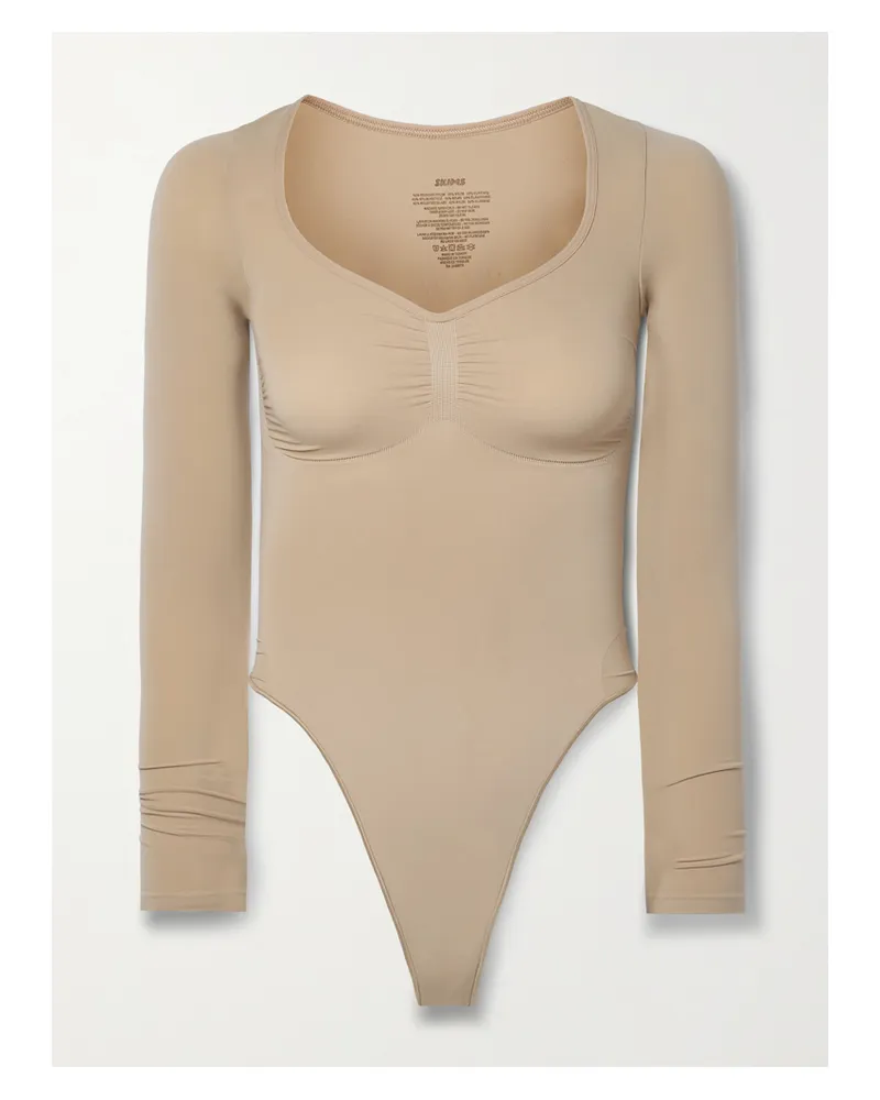 SKIMS Seamless Sculpt Longlseeve Thong Bodysuit – Clay – String-body - Neutral Neutral